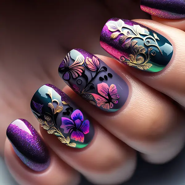 Diseño floral de uñas